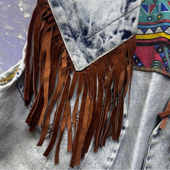 Western 80’s Stone Washed Fringe Denim Vest by Bazerk Medium - Picture 16 of 16
